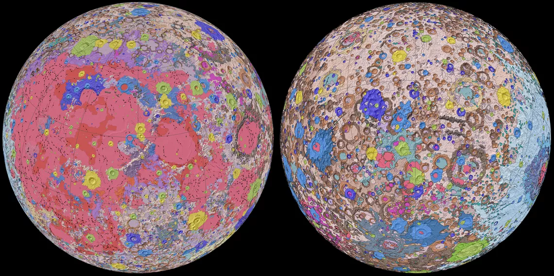 1967 SCIENCE MUSEUM POSTCARD ~ GEOLOGICAL MAP OF THE MOON ~ US LUNAR ORBITER 4
